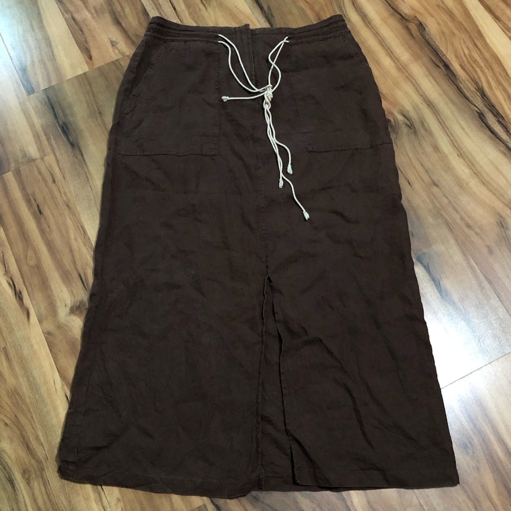Eagles Eye 100% linen Y2K Boho 12 skirt slit brown - Picture 1 of 7